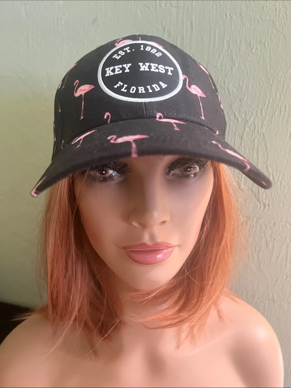 #2646**Unisex’s Key West Florida Black Baseball Cap with Pink Flamingo Print